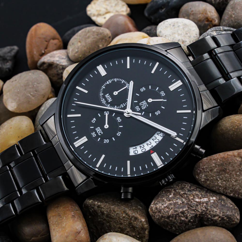 The Best is Yet to Come Inspirational Engraved Black Chronograph Watch