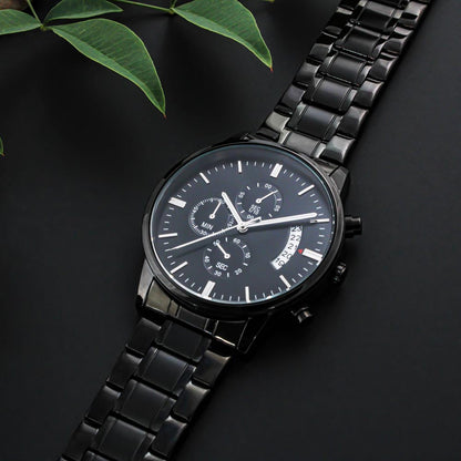 Born to Hunt Forced to Work Engraved Black Chronograph Watch