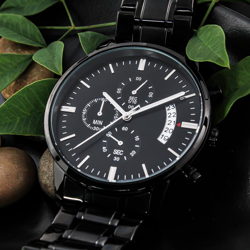 To the Coolest Dad Farmer Engraved Design Black Chronograph Watch