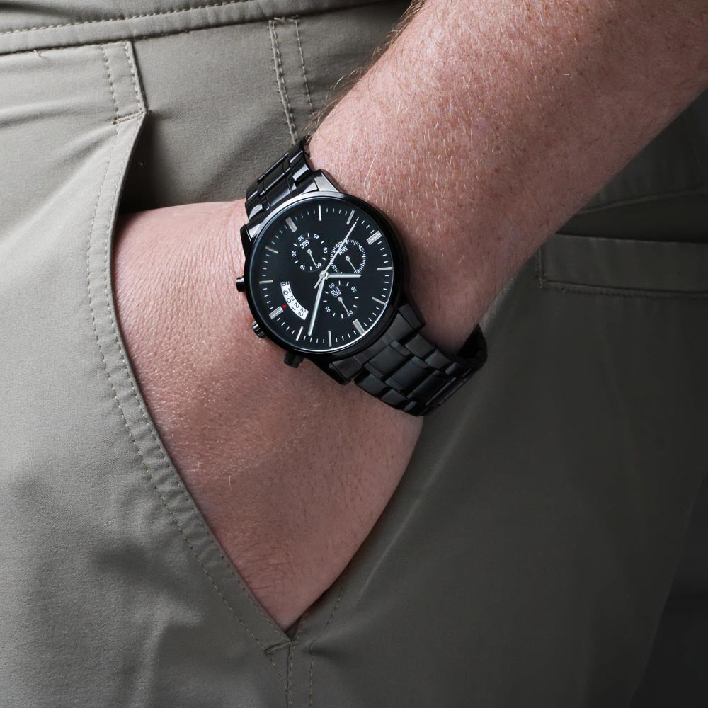 Best Papa Ever Happy Father's Day Engraved Black Chronograph Watch
