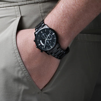 Best Papa Ever Happy Father's Day Engraved Black Chronograph Watch