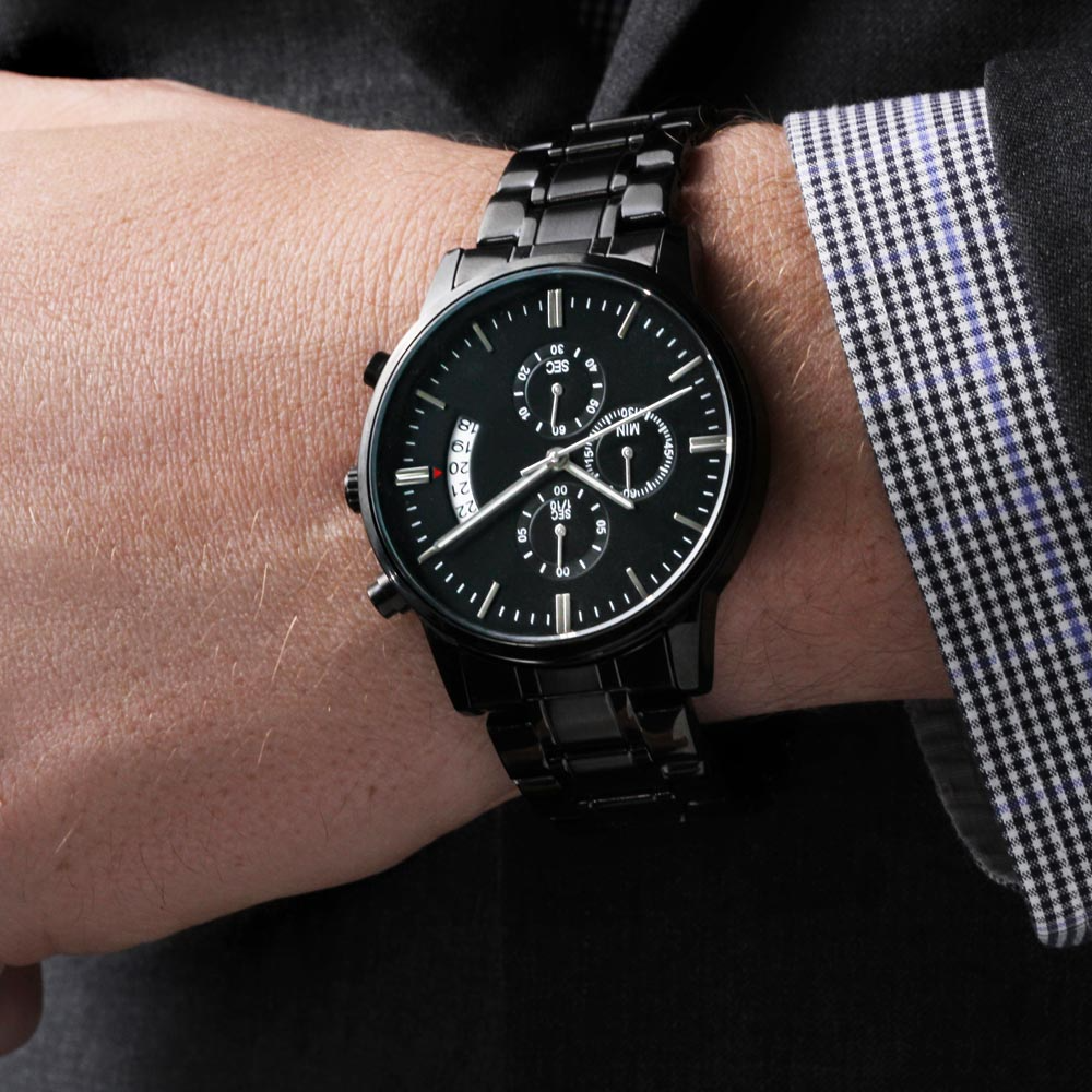 Dad Fixer of Things Engraved Design Black Chronograph Watch
