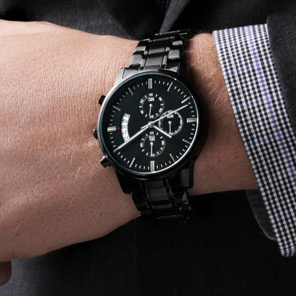 Dad Fixer of Things Engraved Design Black Chronograph Watch