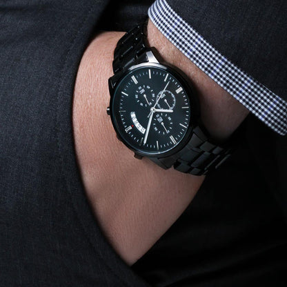 Army Husband Engraved Design Black Chronograph Watch