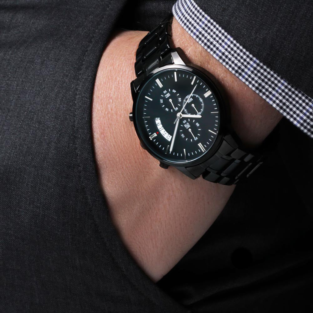 The Love Between Father & Son is Forever Engraved Black Chronograph Watch