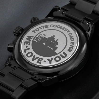 To the Coolest Dad Farmer Engraved Design Black Chronograph Watch