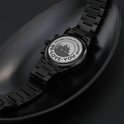 To the Coolest Dad Farmer Engraved Design Black Chronograph Watch