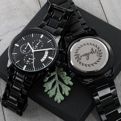 Congrats Engraved Black Watch Graduation Gift
