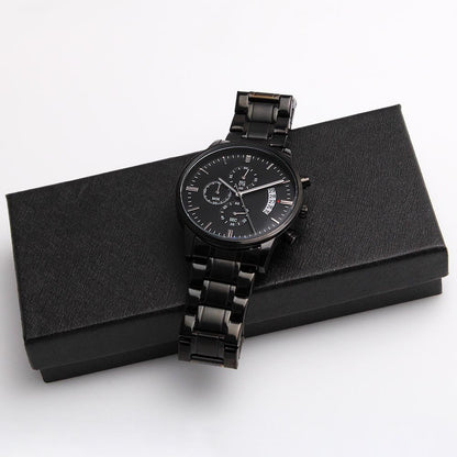 To the Coolest Dad Weightlifter Engraved Black Chronograph Watch