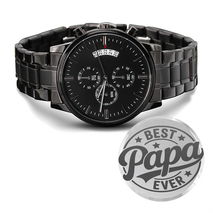 Best Papa Ever Happy Father's Day Engraved Black Chronograph Watch