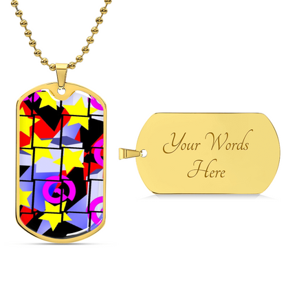 1980's Abstract Pattern Graphic Dog Tags Necklace
