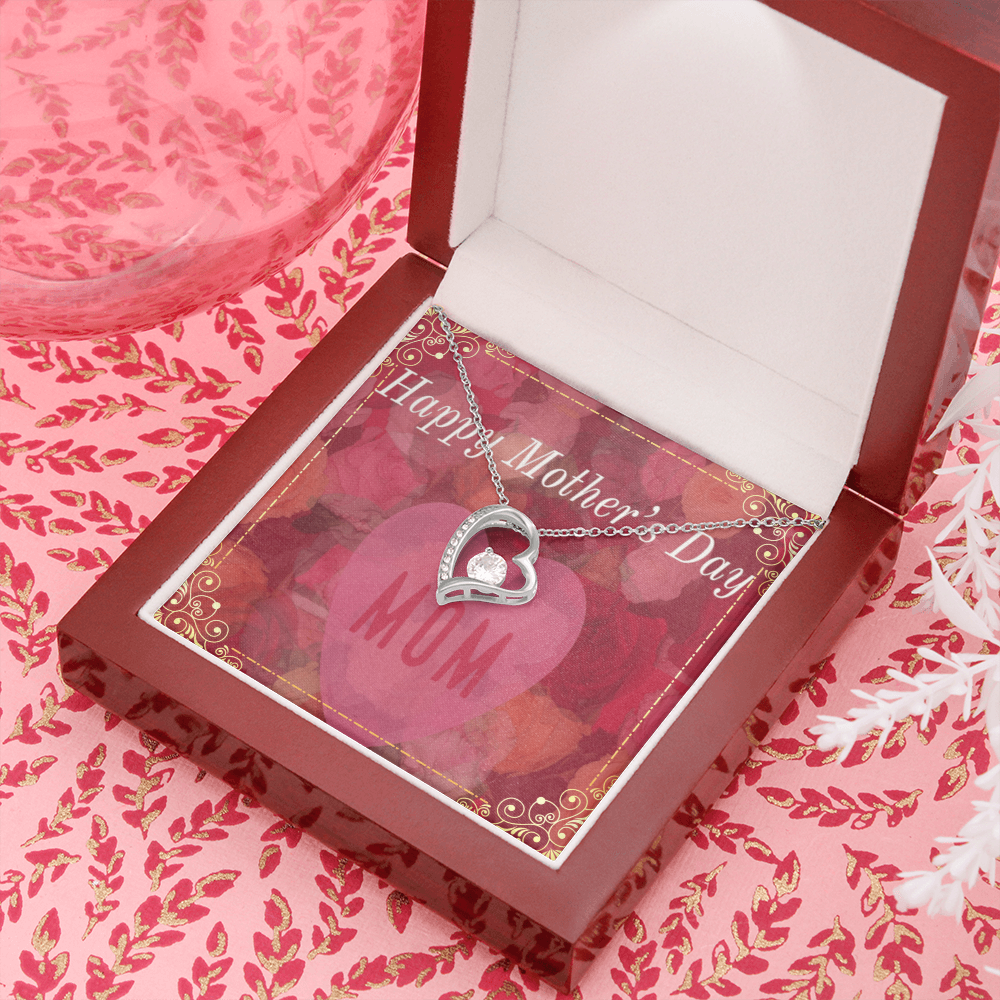 Happy Mother's Day Mom Red Roses with Forever Love Necklace