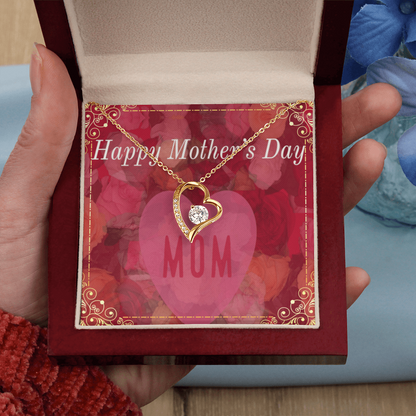 Happy Mother's Day Mom Red Roses with Forever Love Necklace