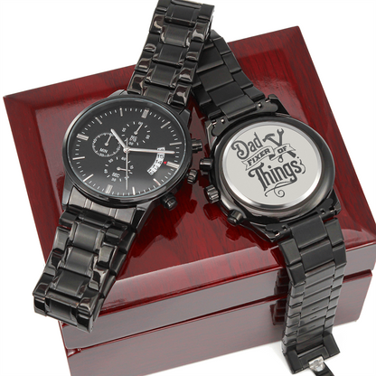 Dad Fixer of Things Engraved Design Black Chronograph Watch