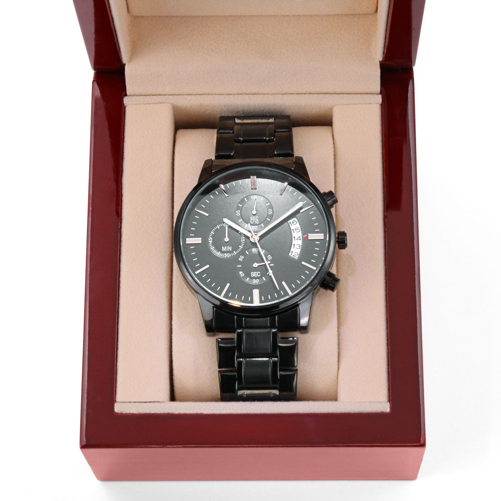 To the Coolest Dad Farmer Engraved Design Black Chronograph Watch