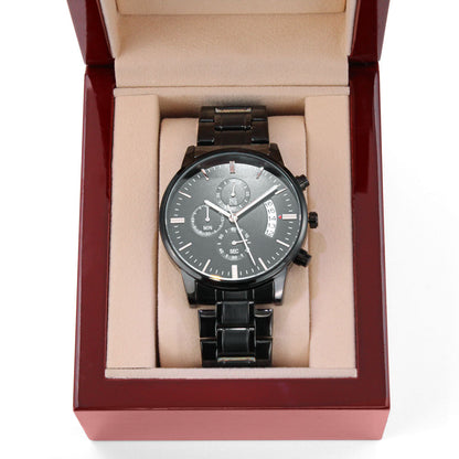 To the Coolest Dad Ever Firefighter Engraved Black Chronograph Watch