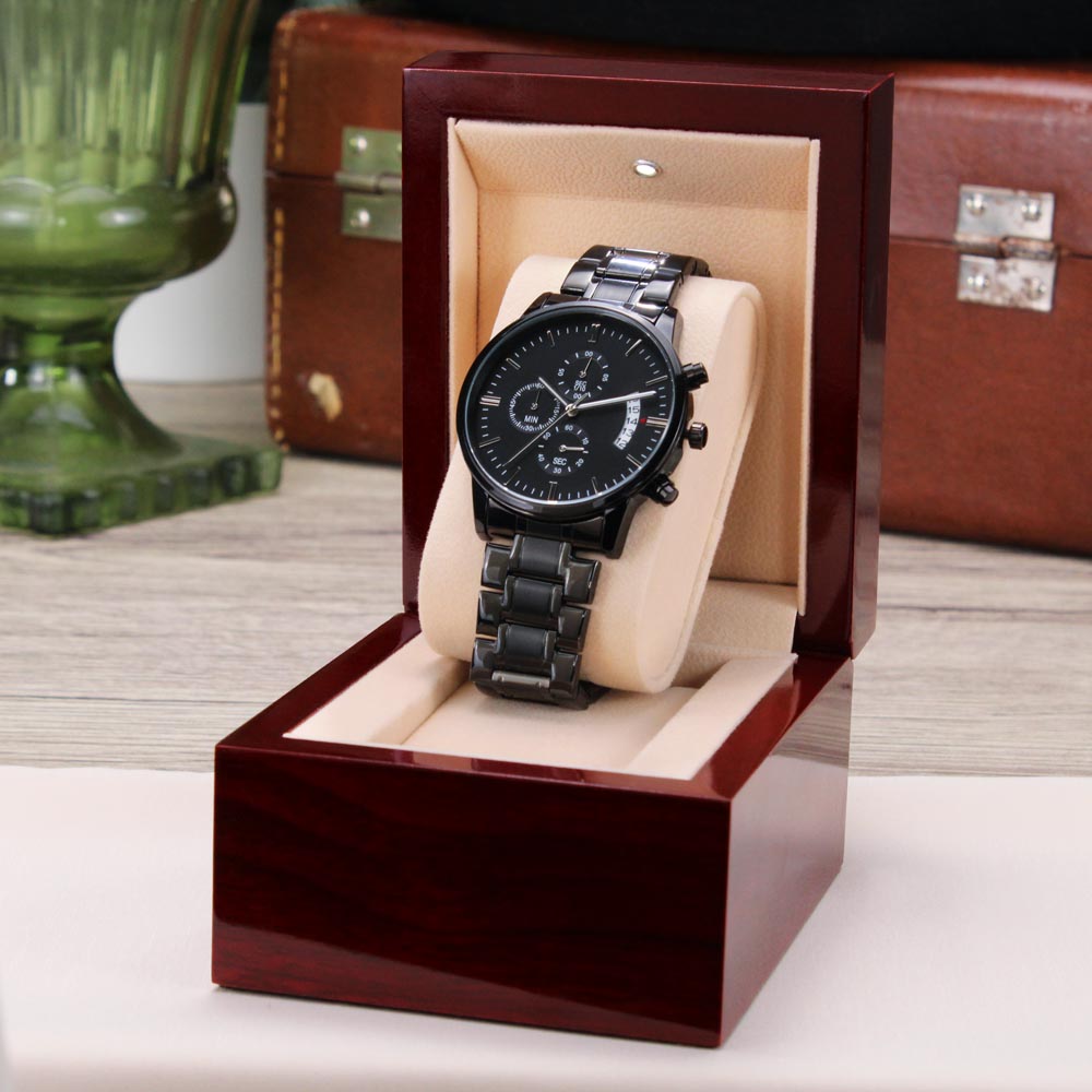 Jesus is My Super Hero Faith Based Engraved Black Chronograph Watch