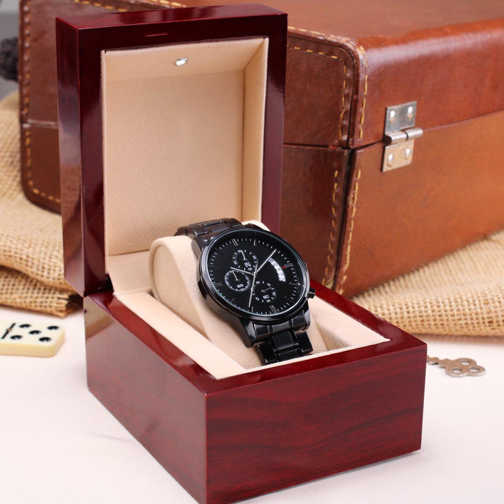 Let Everything that has Breath Praise the Lord Faith Based Engraved Black Chronograph Watch