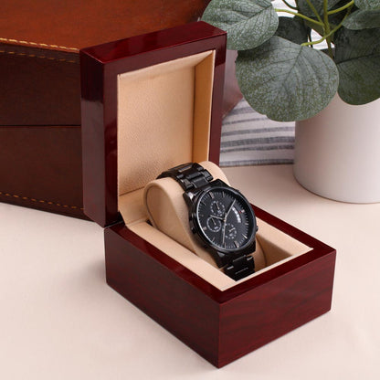 To the Best Dad We Love You Engraved Black Chronograph Watch