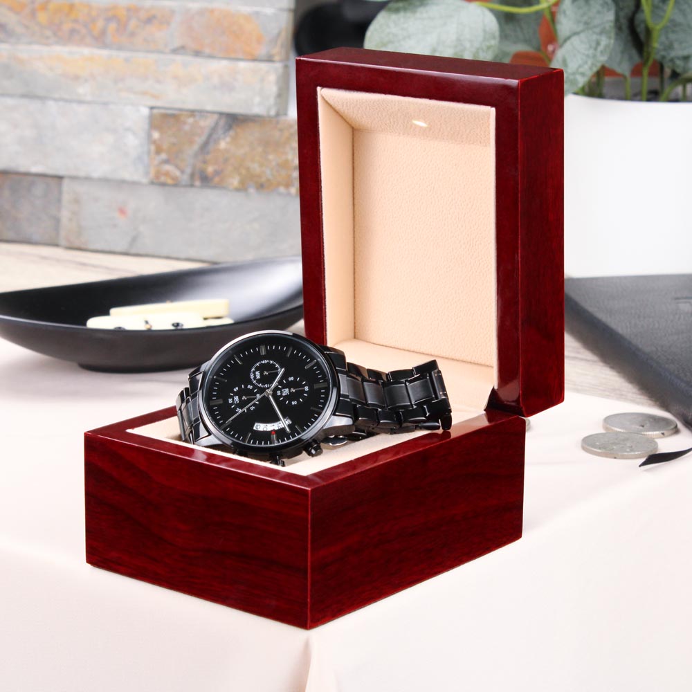 Congratulations on Your Achievement Engraved Design Black Chronograph Watch
