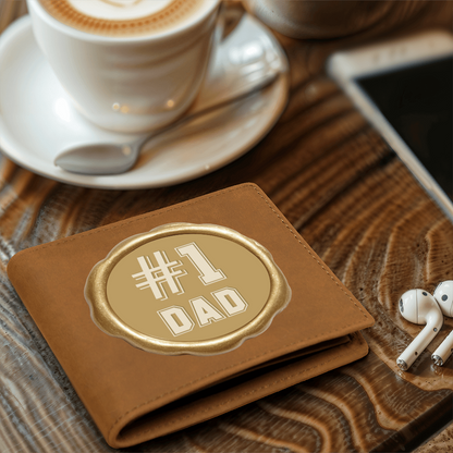 #1 Dad Golden Seal Design Graphic Leather Wallet