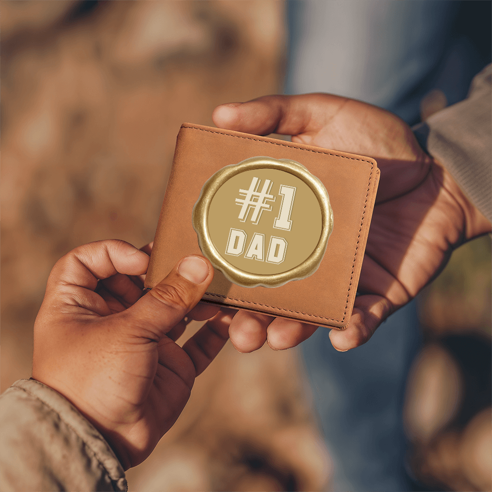 #1 Dad Golden Seal Design Graphic Leather Wallet