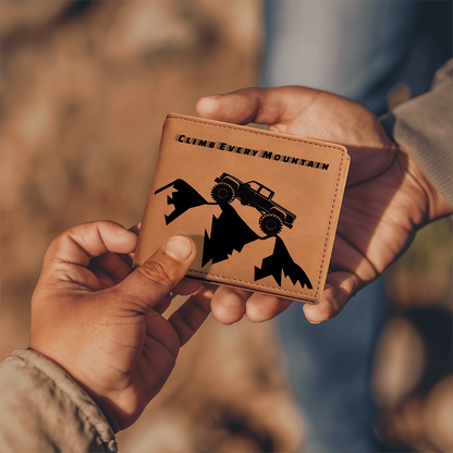 Climb Every Mountain Monster Truck Graphic Leather Wallet