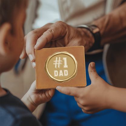#1 Dad Golden Seal Design Graphic Leather Wallet