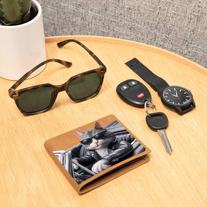 Cool Cat Driving Convertible Graphic Leather Wallet
