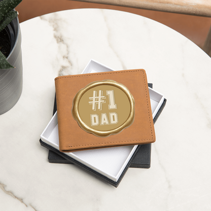 #1 Dad Golden Seal Design Graphic Leather Wallet