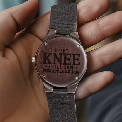 Every Knee Shall Bow Faith Based Engraved Wooden Watch