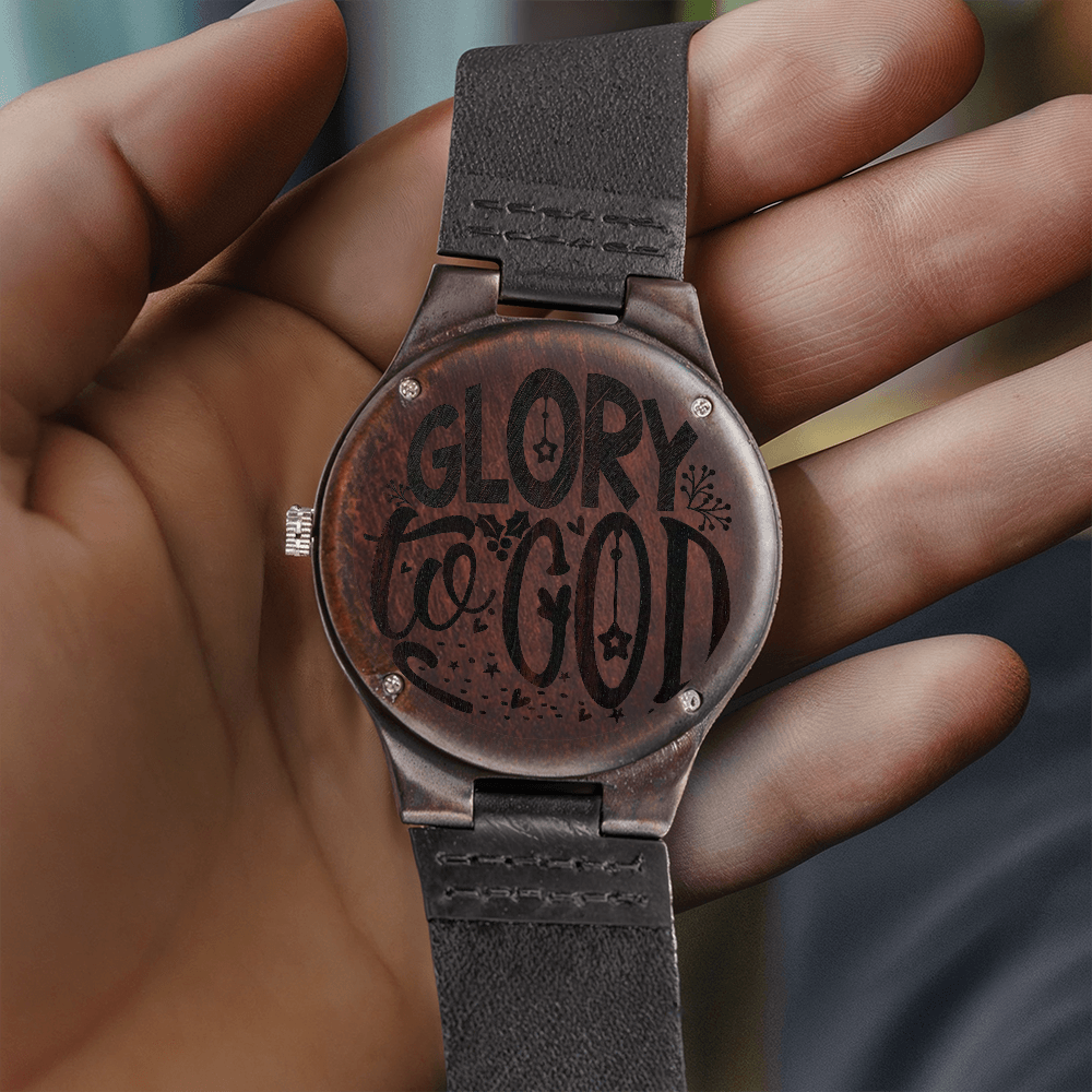 Glory to God Religious Engraved Wooden Watch