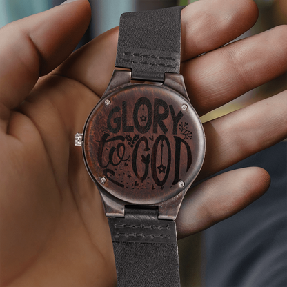 Glory to God Religious Engraved Wooden Watch