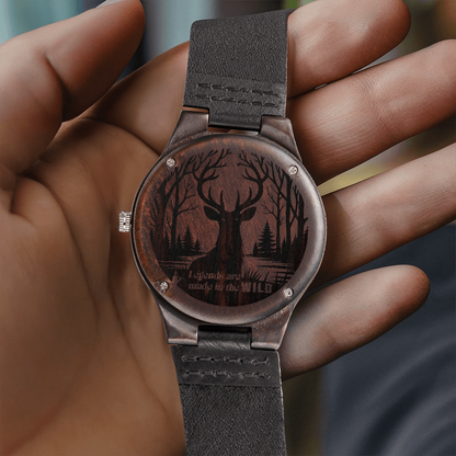 Legends are Made in the Wild Deer Hunter Engraved Wooden Watch