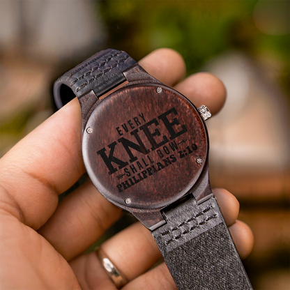 Every Knee Shall Bow Faith Based Engraved Wooden Watch