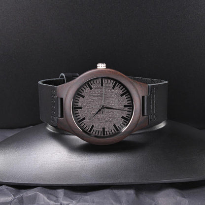 Dad Happy Father's Day Engraved Wooden Watch with Leather Strap