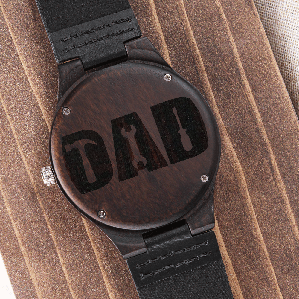 Celebrate Dad with Tools Engraved Wooden Watch with Leather Strap
