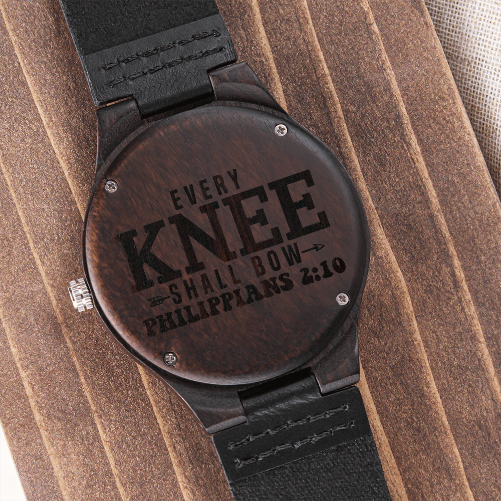 Every Knee Shall Bow Faith Based Engraved Wooden Watch