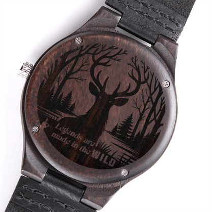 Legends are Made in the Wild Deer Hunter Engraved Wooden Watch