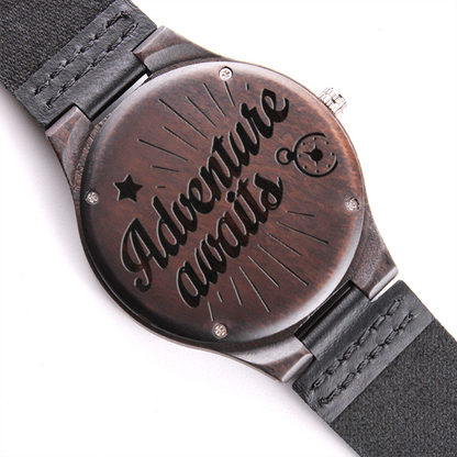 Adventure Awaits Graduation Engraved Wooden Luxury Watch