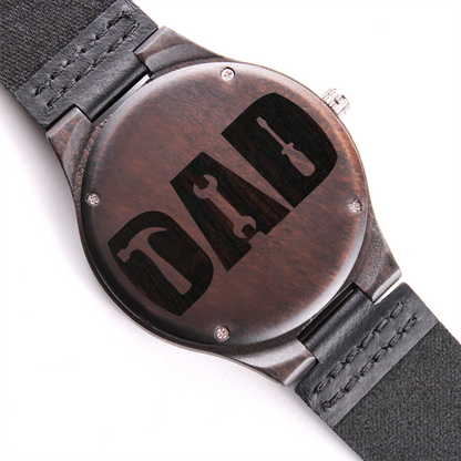 Celebrate Dad with Tools Engraved Wooden Watch with Leather Strap
