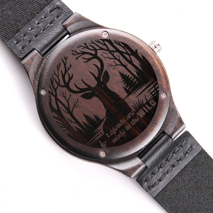 Legends are Made in the Wild Deer Hunter Engraved Wooden Watch