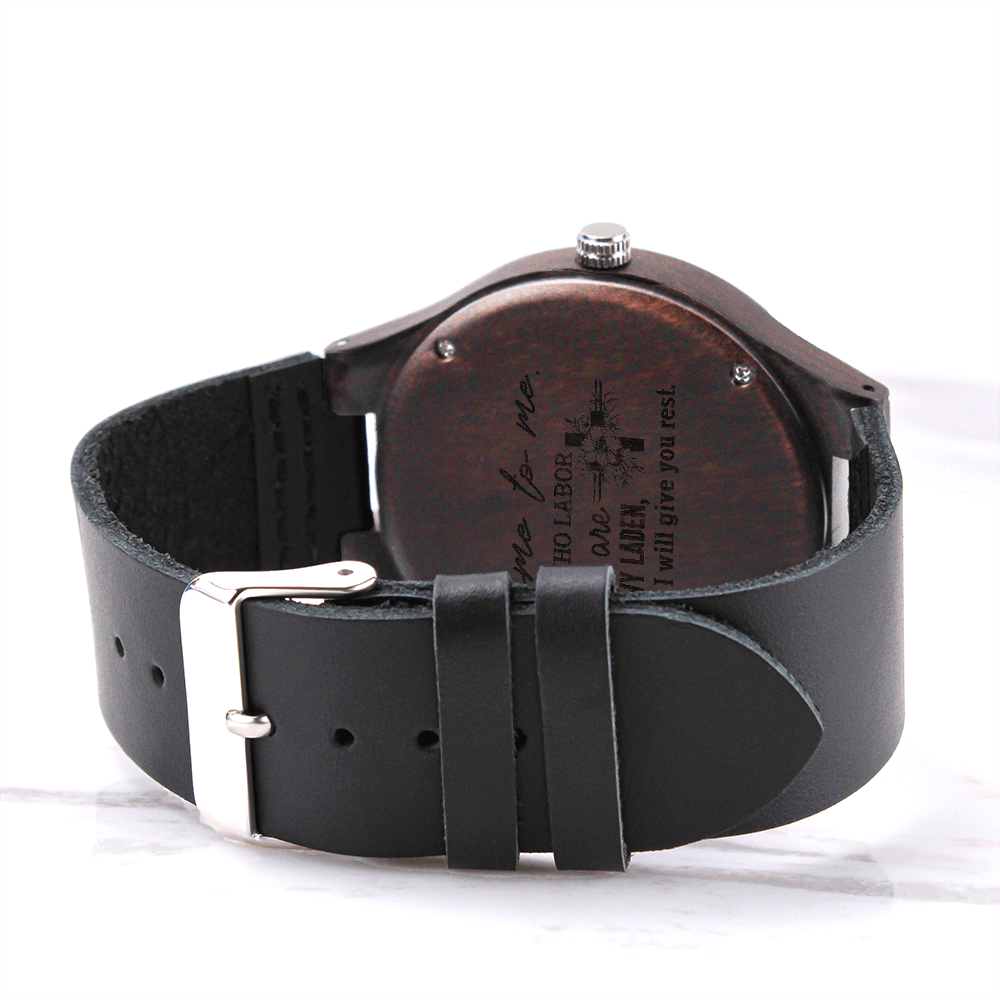 Come to Me I'll Give You Rest Faith Based Engraved Wooden Watch