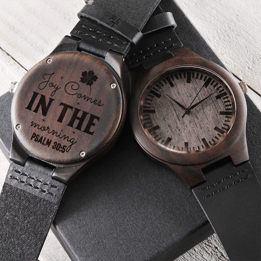 Joy Comes in the Morning Faith Based Engraved Wooden Watch