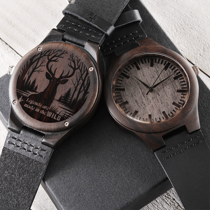 Legends are Made in the Wild Deer Hunter Engraved Wooden Watch