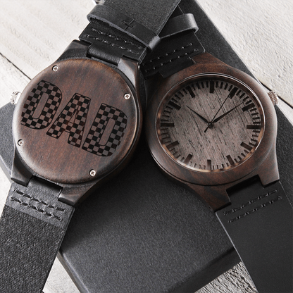 Checkered Dad Happy Father's Day Engraved Wooden Watch