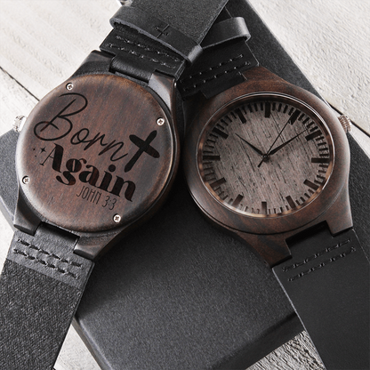 Born Again Faith Based Engraved Wooden Watch