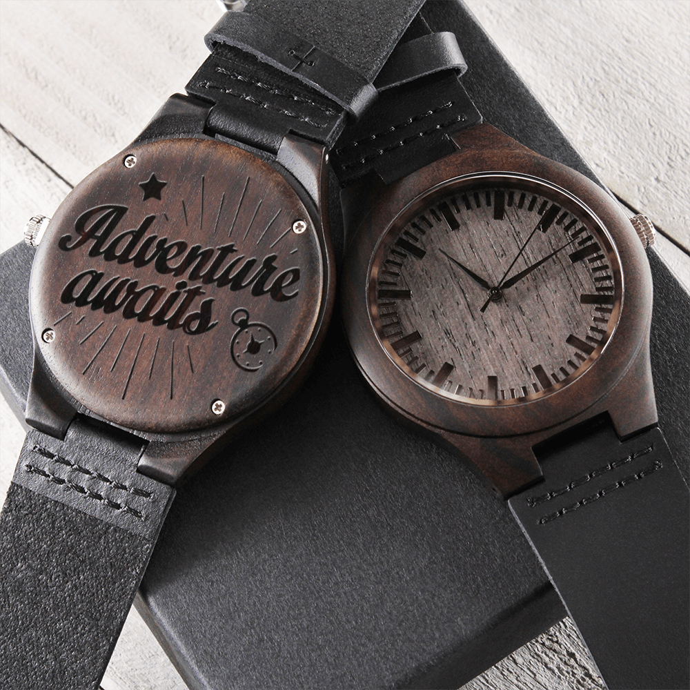 Adventure Awaits Graduation Engraved Wooden Luxury Watch