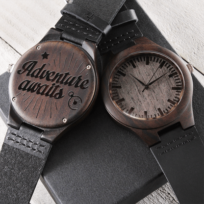 Adventure Awaits Graduation Engraved Wooden Luxury Watch