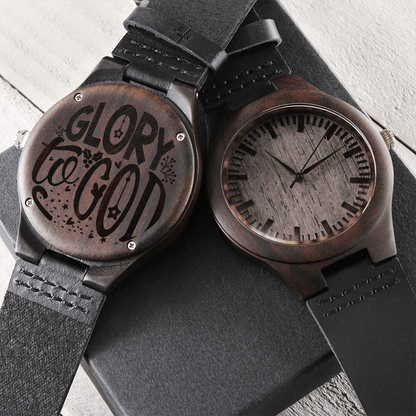 Glory to God Religious Engraved Wooden Watch